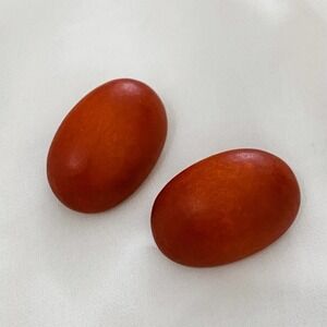 VTG Oval Wood Orange Red Clip Earrings